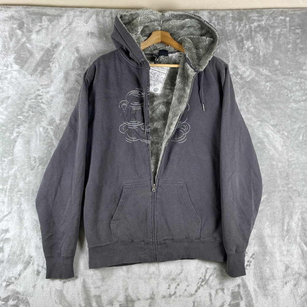 Element Full Zip Hoodie Mens Medium Gray Faux Fur Lined Y2K Skateboard Wolfjaw